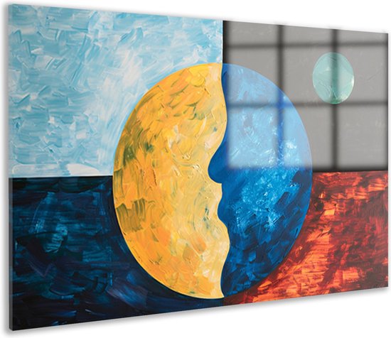 Aarde wanddecoratie - Planeet glasschilderij - Glas schilderij Maan - Schilderijen op glas industrieel - Schilderijen plexiglas - Decoratie woonkamer acrylglas 150x100 cm
