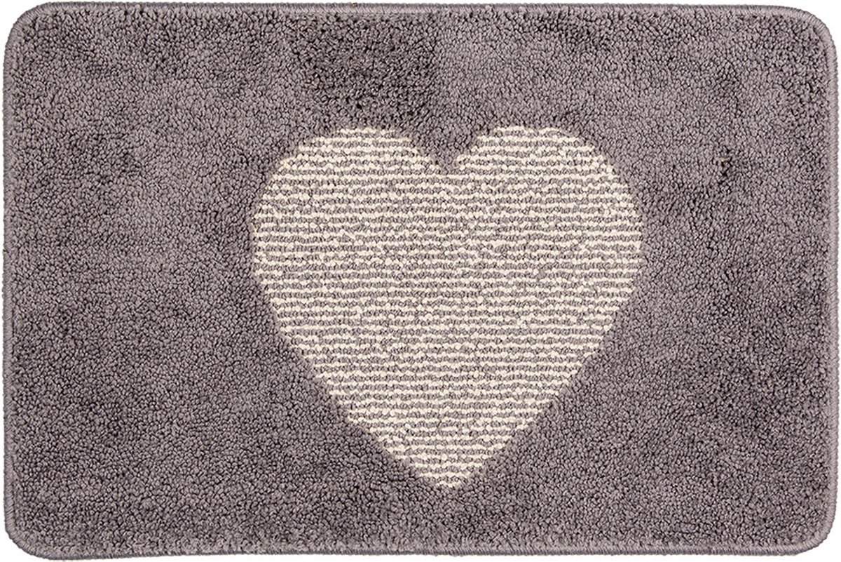 Badmat 58x38x1 cm Grijs Polyester Hart