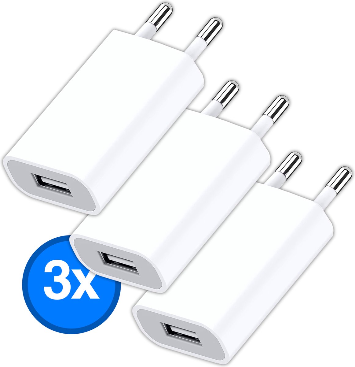 Gmedia - 5W Adapter - 3 stuks - USB stekker - USB lader - Reisstekker - Blokje - Universeel - Wit - USB Charger