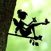 Janse® Tuindecoratie elf - Boom elf zwart - Elfje van ijzer - Vlinder elf - Tuinbeelden - Balkon - Tuinsteker - Decoratieve tuinbeeldjes - Elf tuinornament