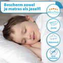 Jongen slaapt onder witte lakens. LitaLente® molton hoeslaken beschermt matras en kind. Zacht, ademend, anti-huismijt.