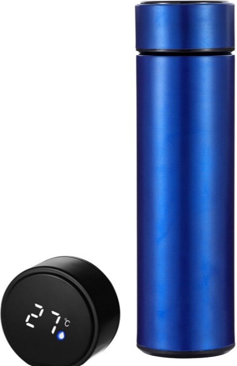 Digitale Thermosfles met temperatuur display - LED - Smart - Warm/Koud tot 12 uur - 500mL - Blauw