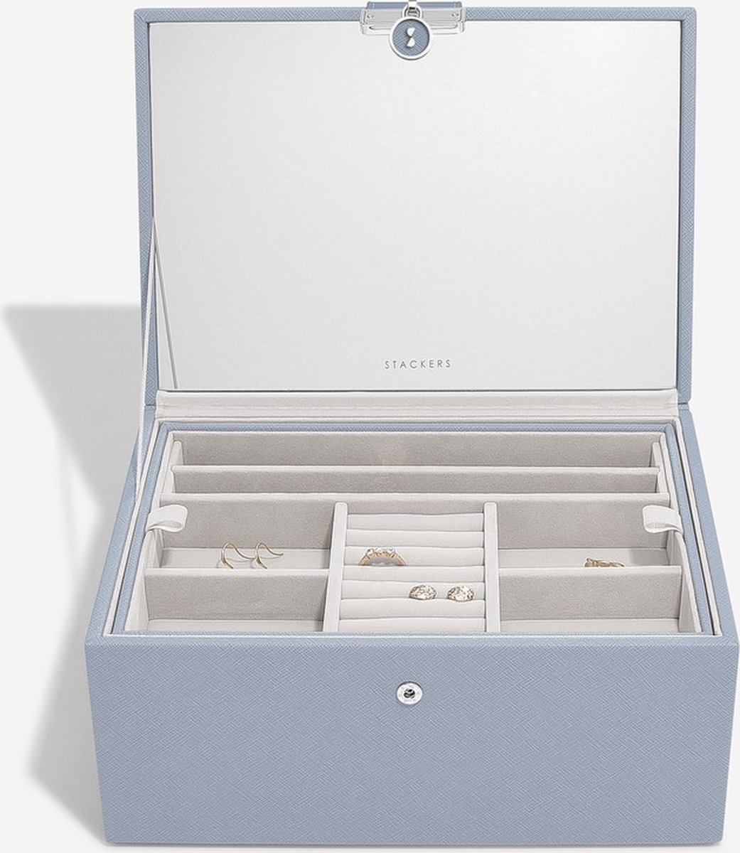STACKERS DUSKY BLUE - Luxe juwelendoos - juwelenkistje - sieradendoos - spiegel