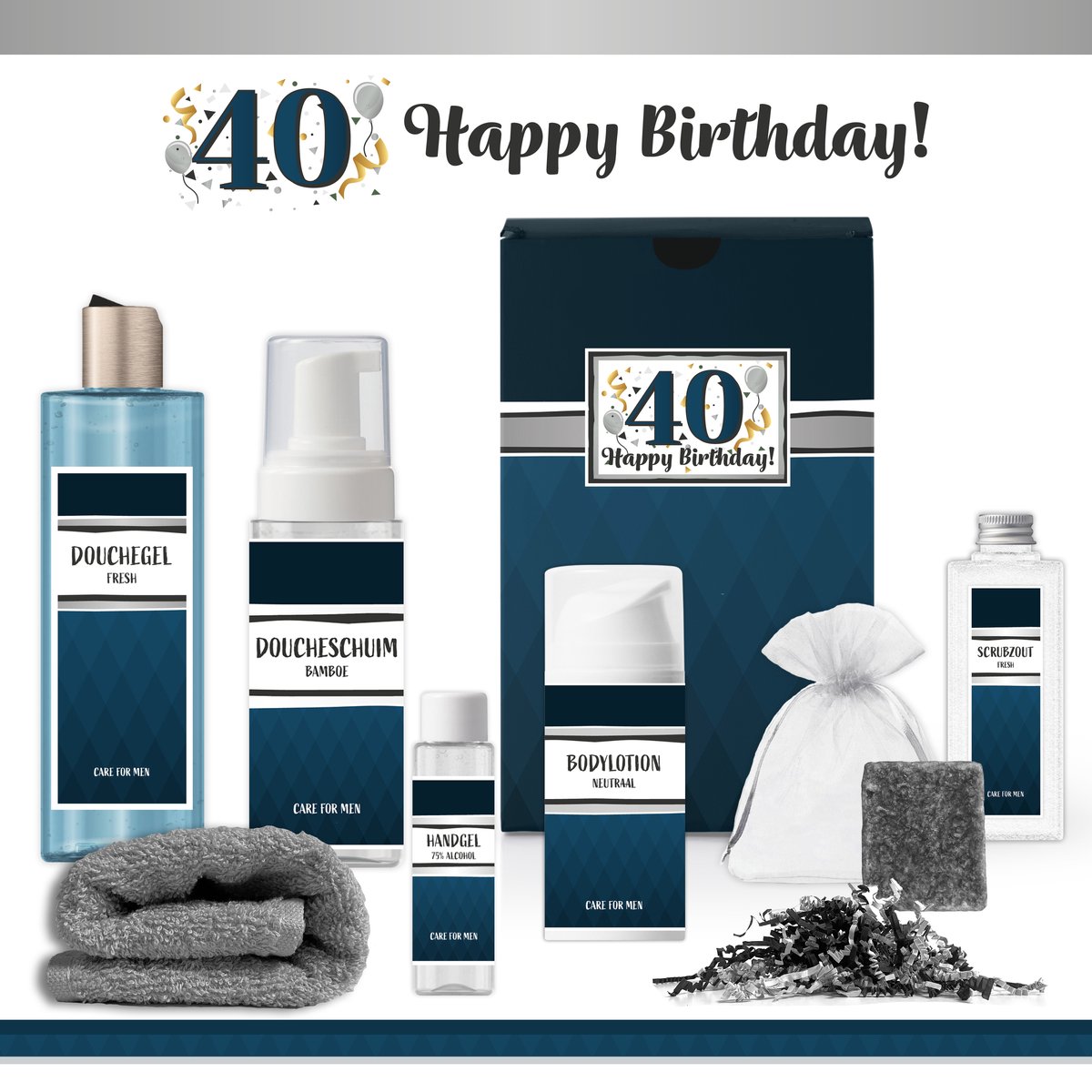 Goedkoopste Geschenkset “40 Jaar Happy Birthday!” - 7 producten - 850 gram | Giftset voor hem - Luxe wellness cadeaubox - Cadeau man Verjaardag - Gefeliciteerd Veertig jaar Feestje - Gift Set Party - Cadeaupakket Deluxe - Collega - Verjaardagscadeau - Blauw