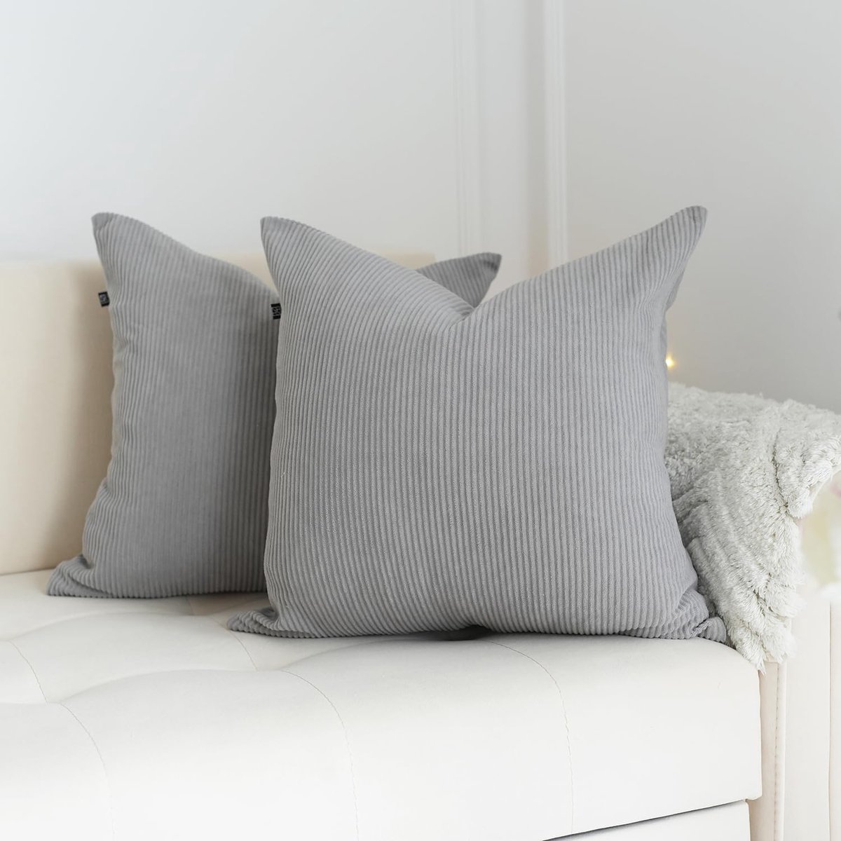 DYMC you Corduroy kussenhoes 40x40 cm Grijs 4-set Corduroy kussenhoezen Decoratief kussenhoezen 4 stuks Bank kussensloop 40x40 cm Grijs