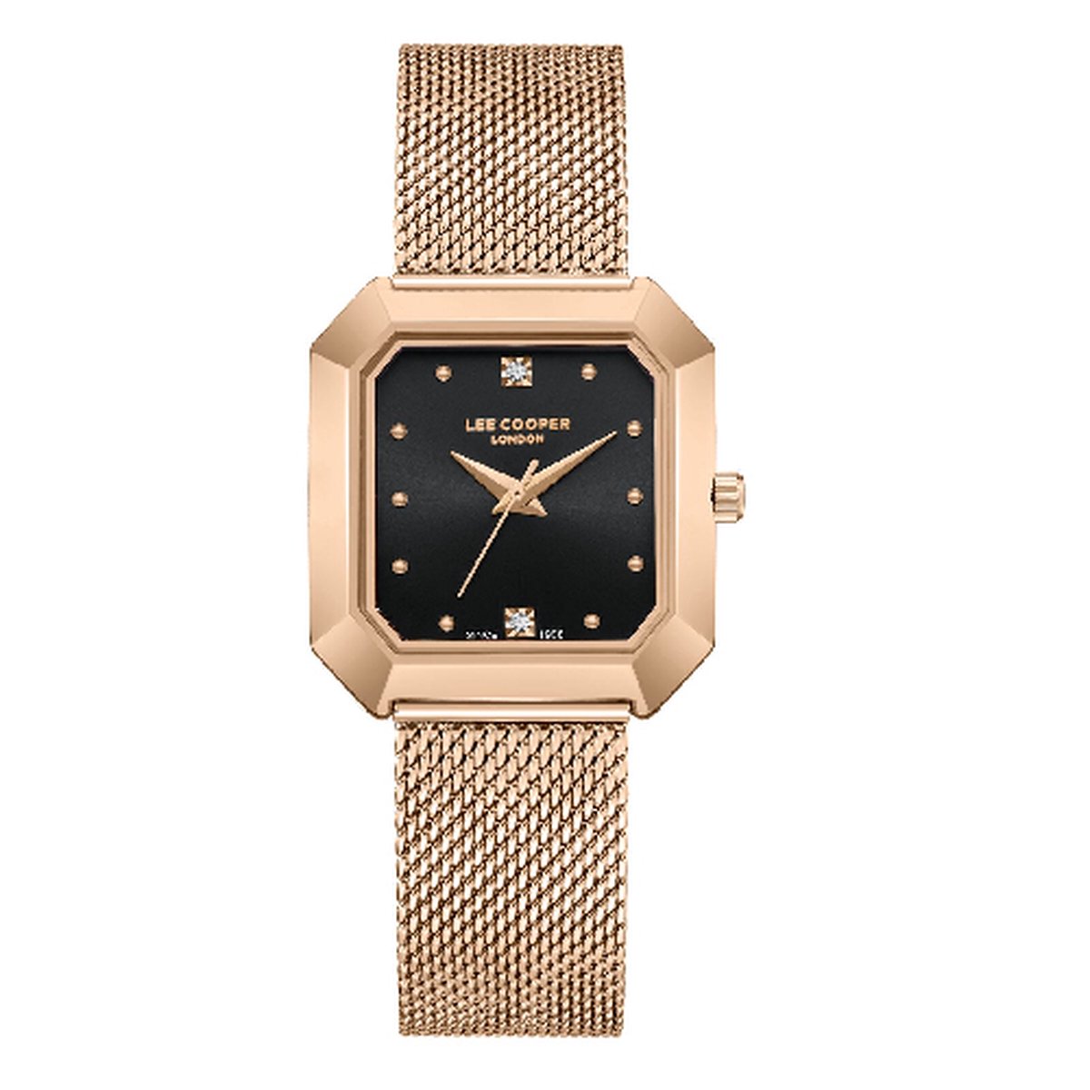 Lee Cooper-model lc08027.450-dames horloge-rose kleurig-8 hoekig-zwarte wijzerplaat-5 bar waterdicht-verstelbare band