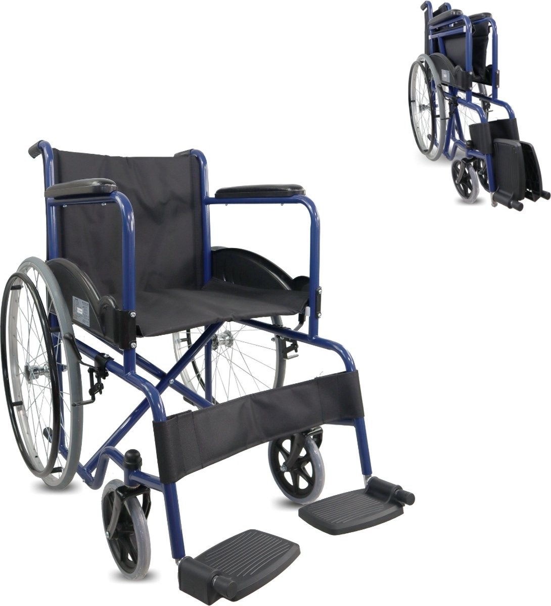 Mobiclinic Alcazaba - Rolstoel - Opvouwbare rolstoel - Afneembare rugleuning en voetensteun - Staal - Grote wielen - 46 cm - Blauw