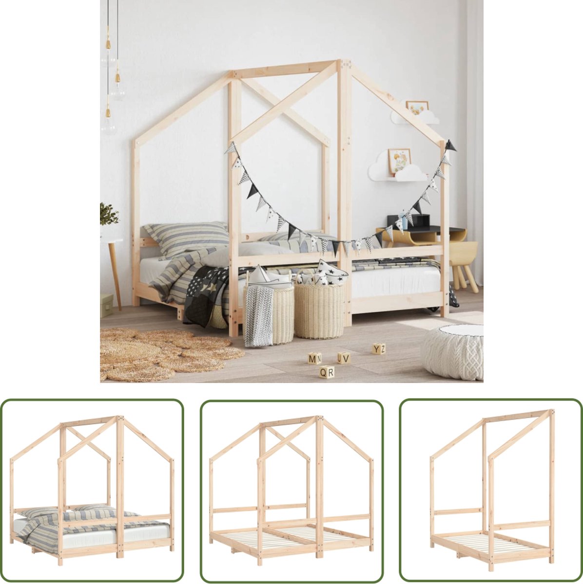 vidaXL Houten Bed - Kinderbed - Kinderbedframe 2x(70x140) cm massief grenenhout - Peuterbed - Kids Bed - Baby Kamer