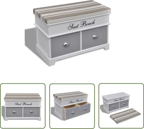 The Living Store Banc de rangement Banc d'entrée - 69 x 34 x 45 cm - Bois de Paulownia blanc