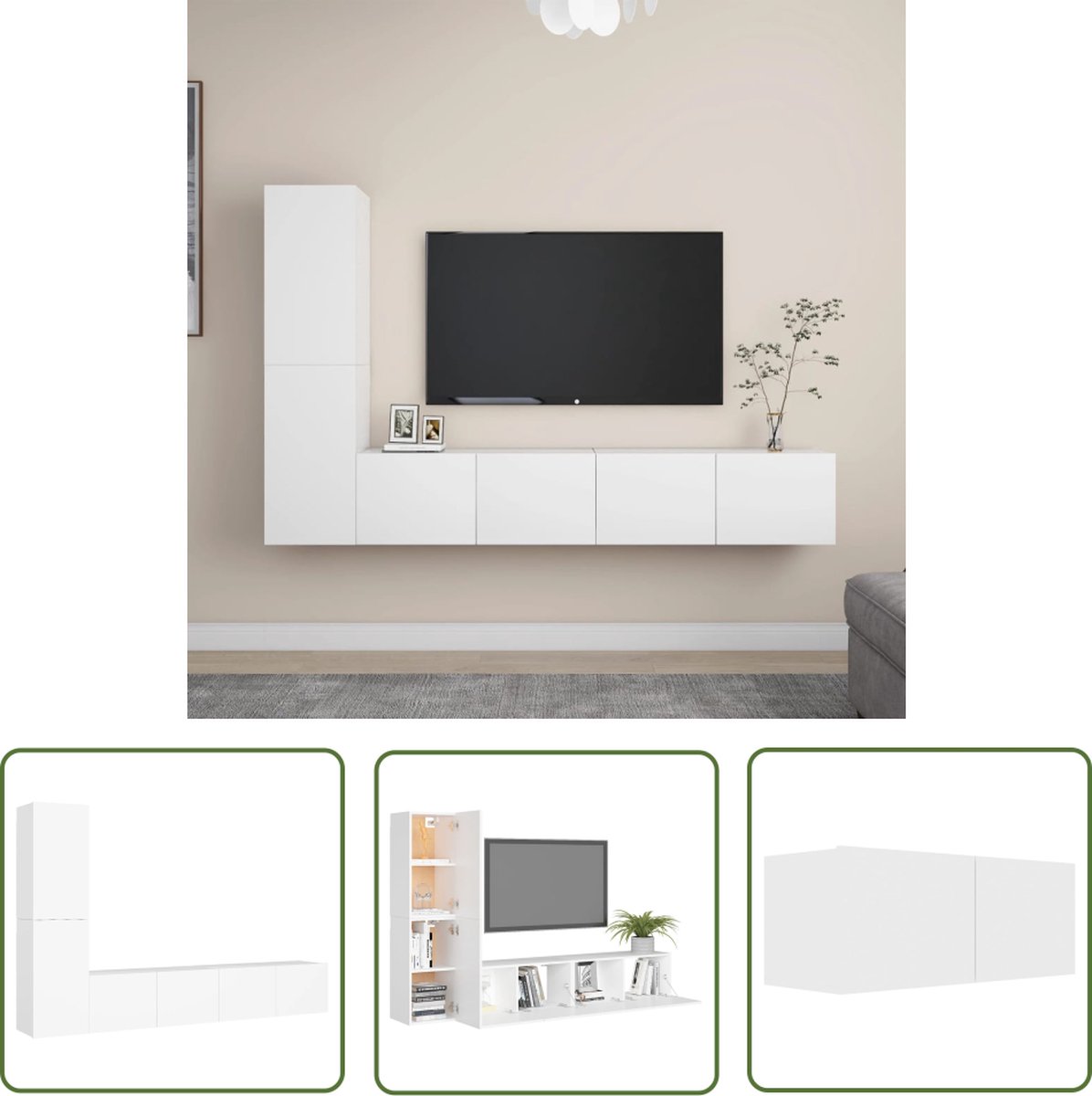 The Living Store Televisiewandmeubelset - Serie - Meubel - 80x30x30 - Wit - Spaanplaat