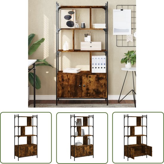 Boekenkast met deuren 76,5x30x154,5 cm hout grijs sonoma