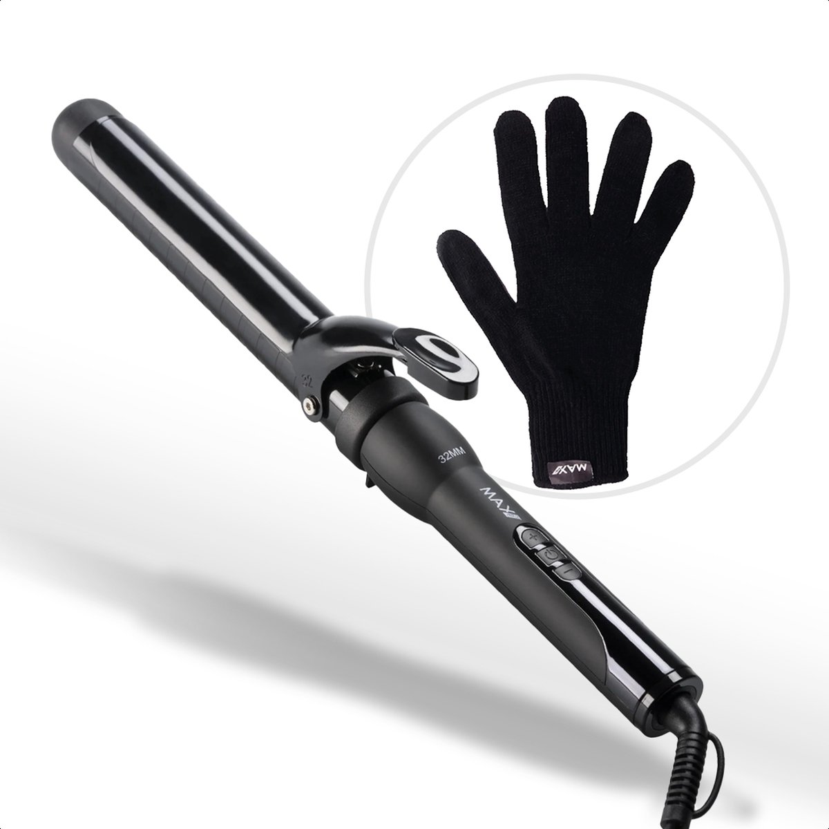 Max Pro Clip 32mm Krultang - Voor Kort en Lang Haar - Krultangen - Met Klem - Curler - Met Handschoen - Curling Iron thumbnail 6