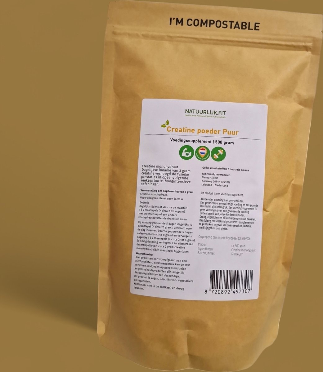 Goedkoopste Natuurlijk.fit Sport Creatine Puur 500 gram