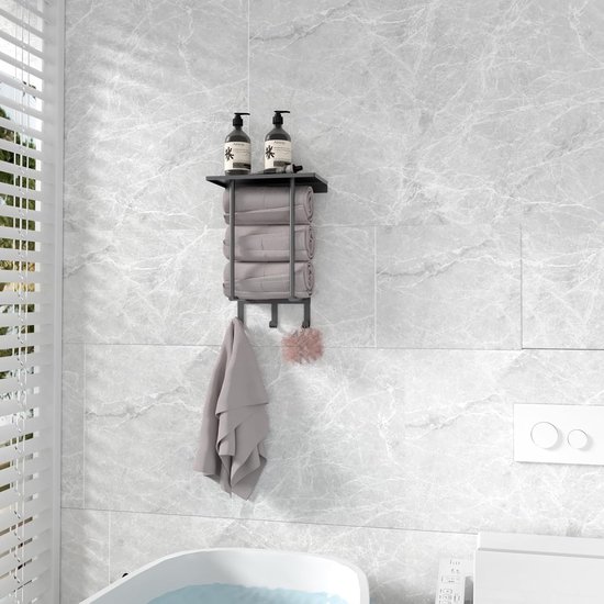 BOTC Porte-serviettes - Support de salle de bain - Porte-serviettes de salle de bain - Porte-serviettes - Zwart