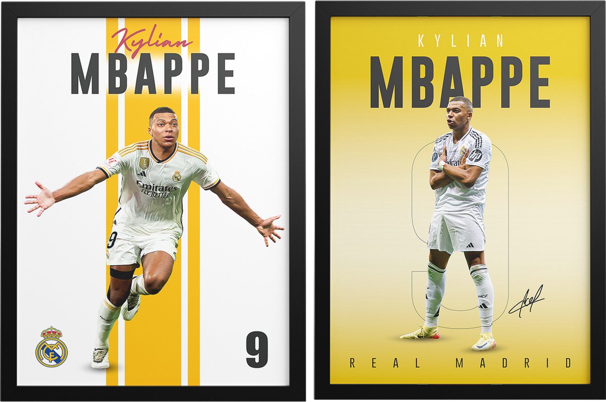 Kleurmedia Kylian Mbappé poster Goal & Star Collection - 2 stuks - Real Madrid - Geschikt om in te lijsten - 2 Luik - Voetbal Poster - Mbappe | 43.2 x 61 cm (A2+) - Voetbal geschenk