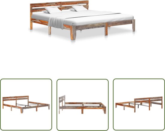 Zwart massief houten bedframe zonder matras