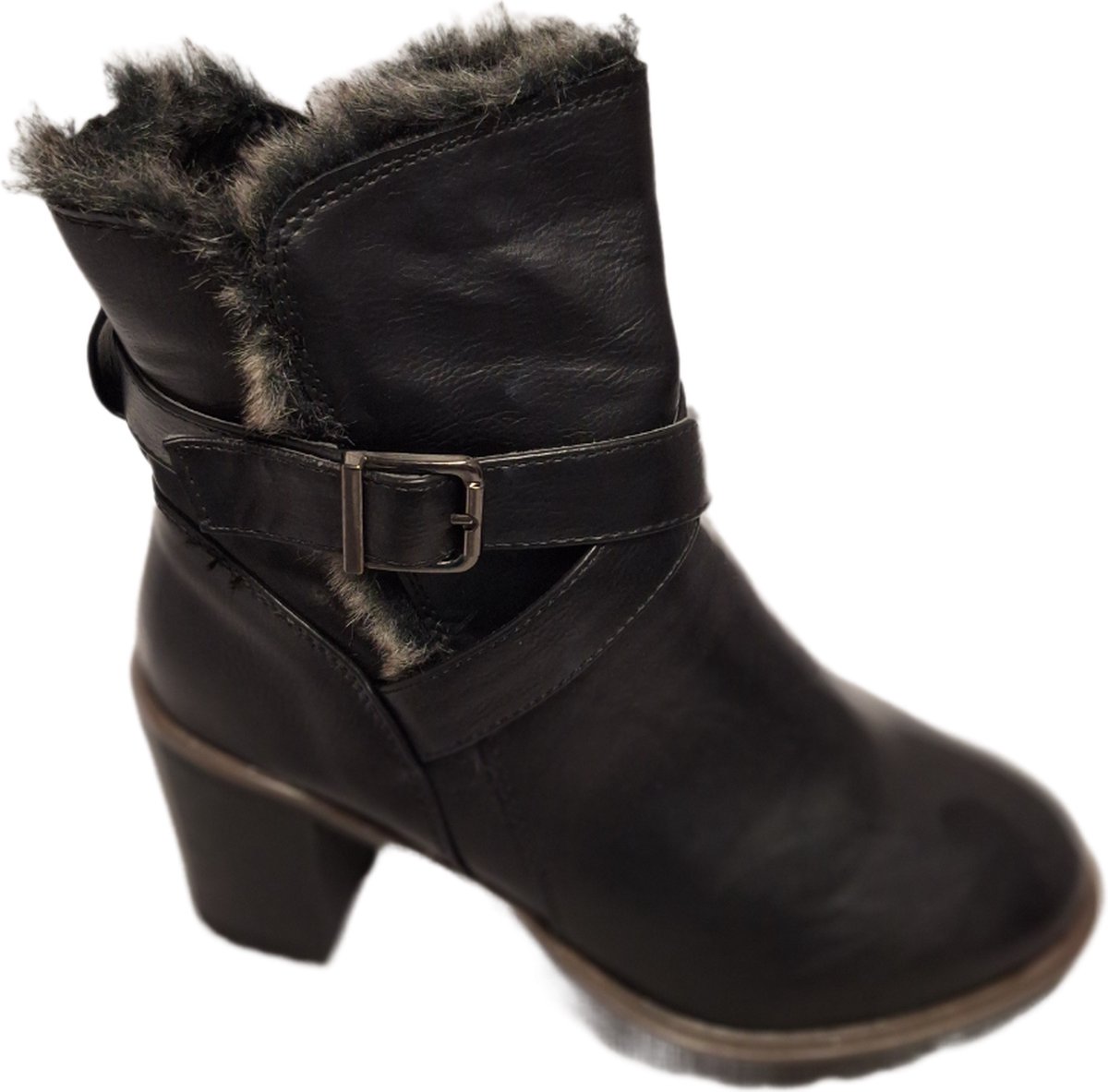 JUMEX-ENKELBOOTS-FUR RANDJE-HAK 6CM-BLACK-37