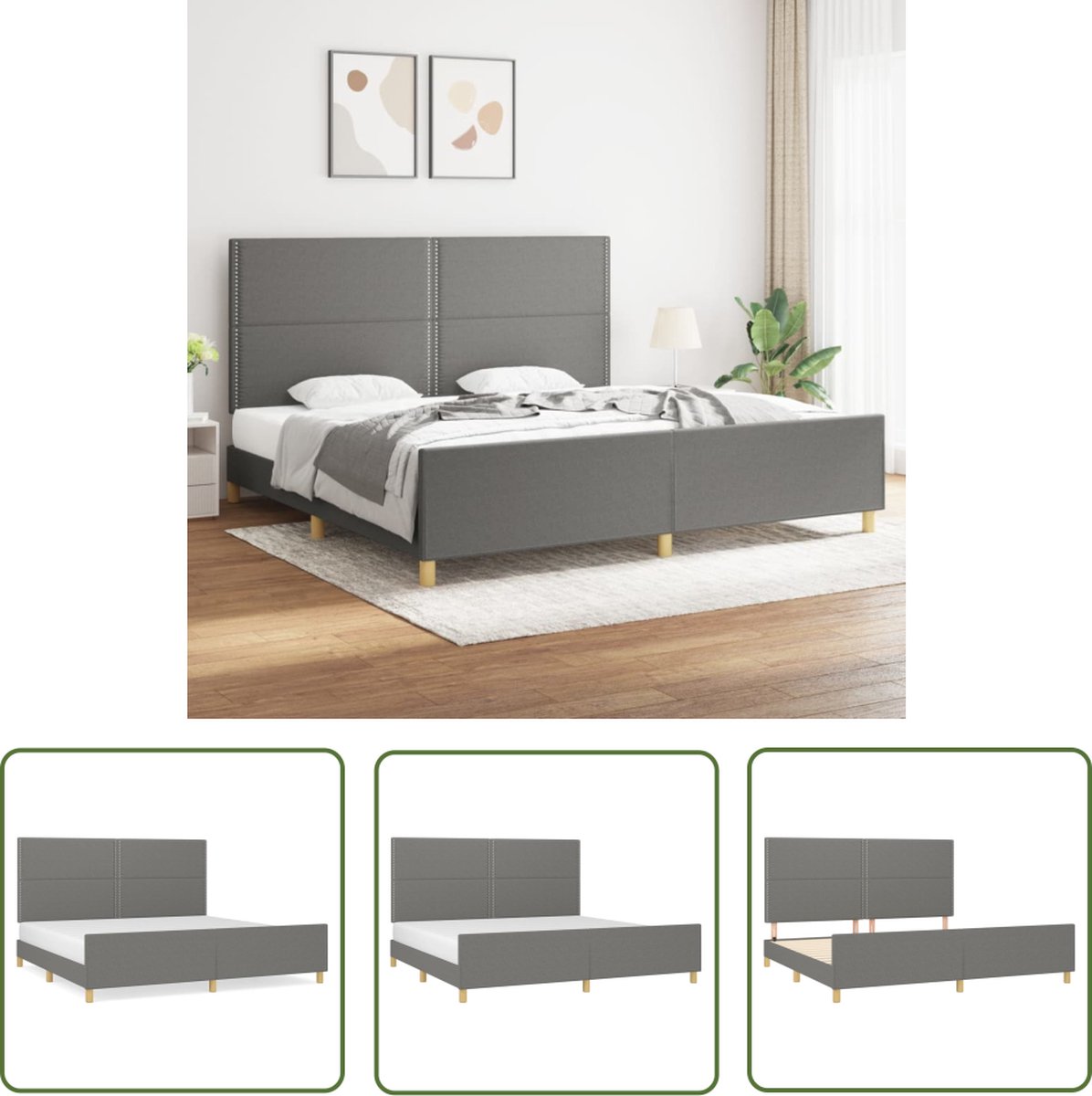 vidaXL Donkere Kleur - Bed Frame - Bedframe zonder matras stof donkergrijs 200x200 cm - Tweepersoonsbed - Hoofdeinde - Adjustable Headboard
