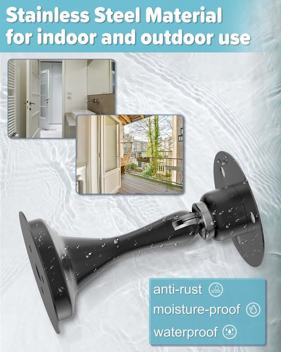 Zwarte roestvrije, vochtbestendige en waterdichte magnetische deurstopper in een omgeving met waterdruppels.