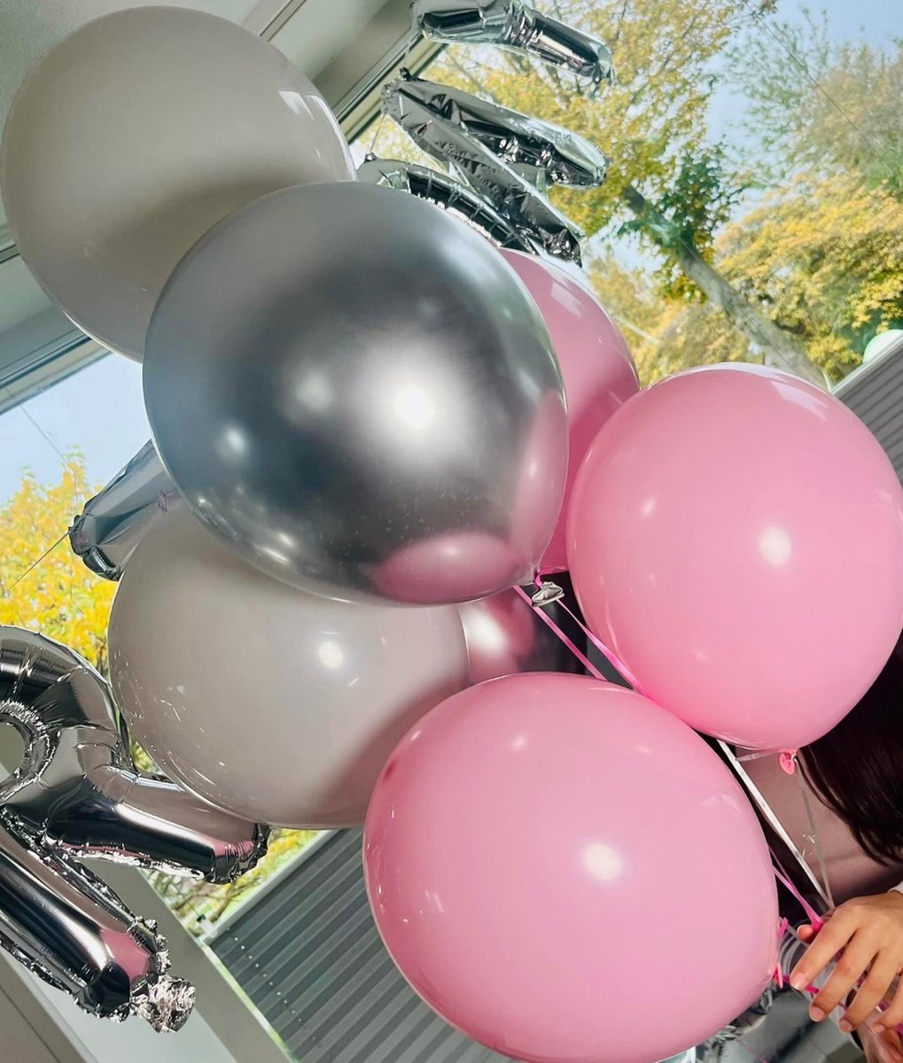 Luna Balunas 50 Stuks Roze Ballonnen Grijs Zilver Helium Babyshower Geboorte communie - Verjaardag Versiering FSC - Eco Friendly Communie Lentefeest — afbeelding 2