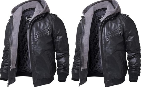 Heren Leren Jas Met Afneembare Hoodie herenjas