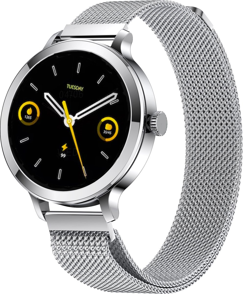 Fitgreat Crystal - Smartwatch - Smartwatch Dames - Heren& Kinderen- Zilver steel