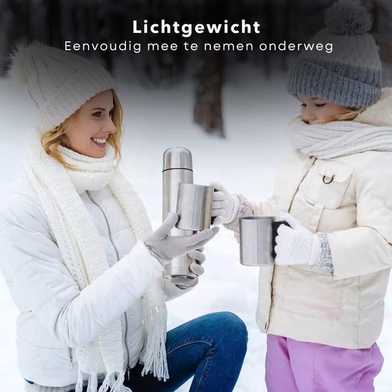 Bouteille Thermos Cheqo® - Tasse Thermos - Pichet isotherme - Pichet isotherme - Double paroi - 0,5 Litre - Acier inoxydable - Pour boissons chaudes et froides