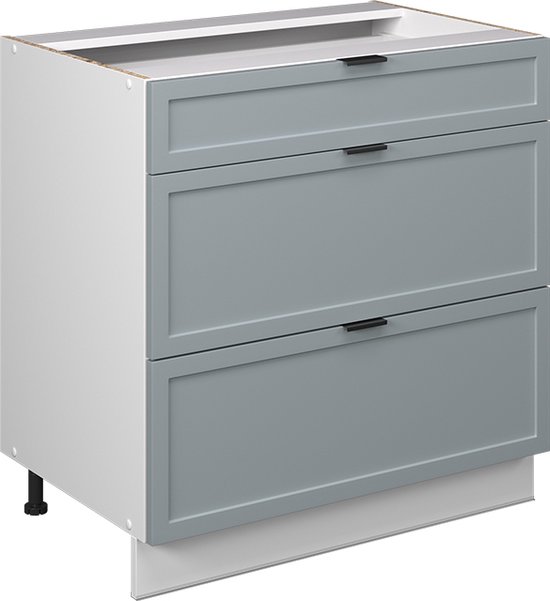 Vicco Fame- Line Cuisine Meuble bas de cuisine - 80 cm avec 3 tiroirs, WB Marble Bleu-gris clair avec 3 tiroirs, WB Marble