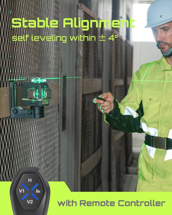 LasGoo LG-3DMAX 3x360° Groene Lasernivelleerder, 3D Zelfnivellerende Kruislaser met 2 Oplaadbare Lithiumbatterijen, Fijninstelbare Beugeladapter, Groene Laserversterkingsbril en Harde Draagkoffer LasGoo LG-3DMAX 3x360° Groene Lasernivelleerder, 3D Zelfnivellerende Kruislaser met 2 Oplaadbare Lithiumbatterijen, Fijninstelbare Beugeladapter, Groene Laserversterkingsbril en Harde Draagkoffer