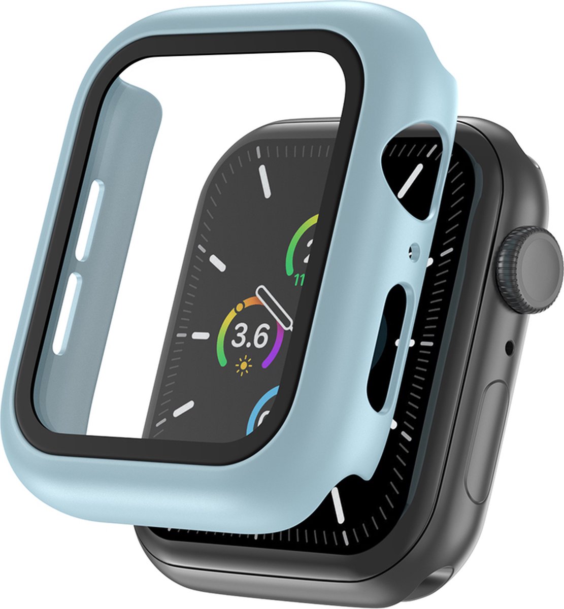 EP Goods - Full Cover/Hoesje - Screen Protector - Geschikt voor Apple Watch Series 7, 8 en 9 41mm - Hardcase - Protection - Pastelblauw