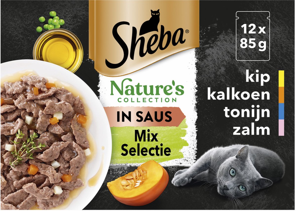 Sheba Sheba Nature's Collection Kattenvoer Natvoer Mix Selectie in Saus Maaltijdzakjes - 12 x 85 gr