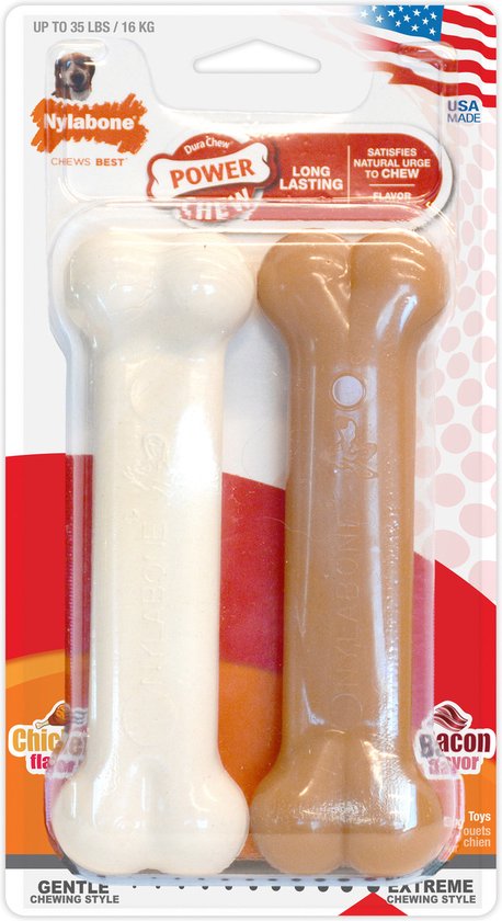 Nylabone Dura chew twin pack bacon & chicken bone wolf