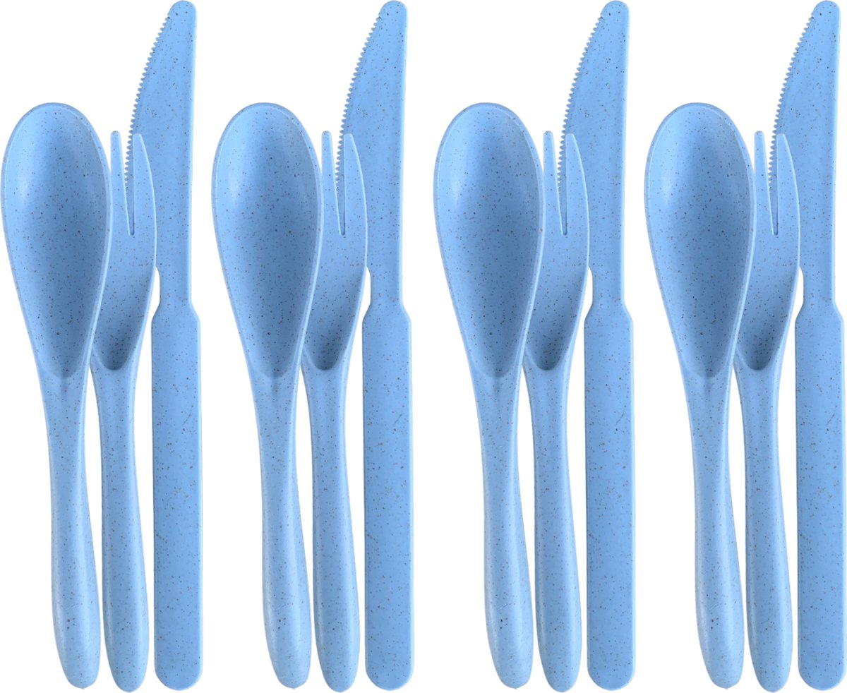 green-goose® Bio-based Bestek - 4 Sets - Blauw - Duurzaam Bioplastic Bestek voor School, Picknick, Vakantie, Camping - Vaatwasserbestendig - 100% biologisch afbreekbaar tarwegras - BPA-vrij