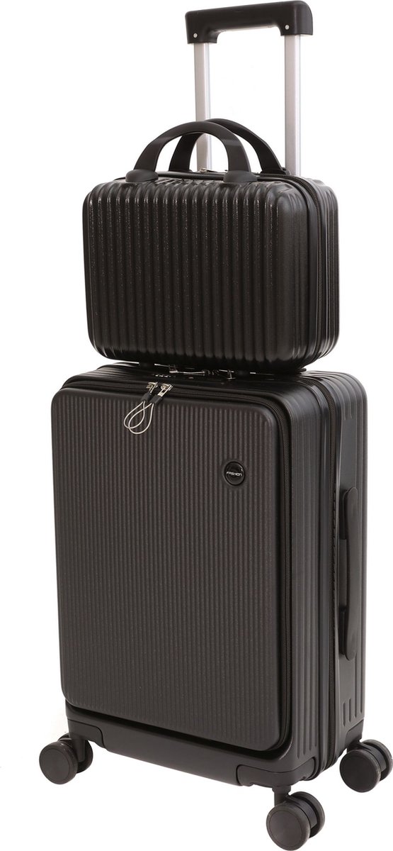 Signature Home Bombay Handbagage Koffer – reiskoffer - 36L – Inclusief Make-up Tas – USB & Type-C Oplaadpoort – Inklapbare Tafel & Bekerhouder – Voorvak – Zwart