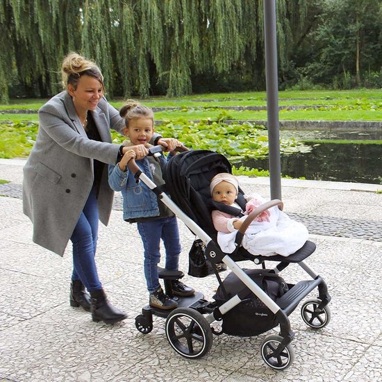 Buggy-board voor alle kinderwagens, Vihir Kiddy Board met zitting, treeplank meerijplank universeel geschikt voor kinderen van 2-6 jaar, met een maximale belasting van 25 kg (zwart
