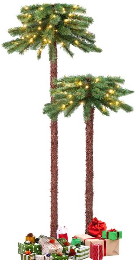 Foto: Suredeal set van 2 voorverlichte kunstmatige palm kerstboom led 107 cm 152 5 cm kerstdecoratie groen