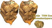 Haardhout Berken 22L Oven gedroogd in netzak circa 8 kg per net - 2 stuks || 30 CM blokken || met 1x THM Eco Aanmaaksnippers in netje