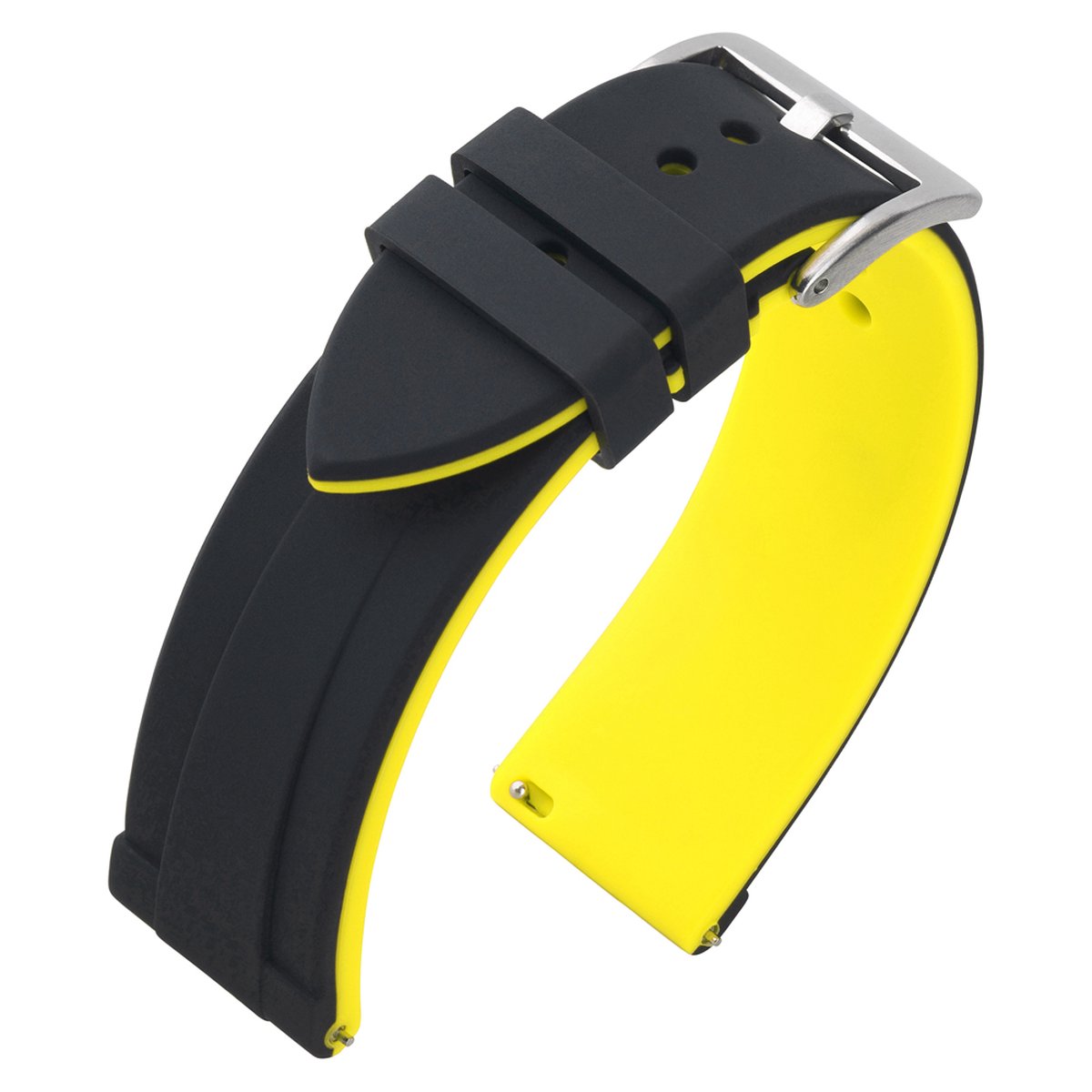 Silicone Rubberen Horlogeband - Makkelijk Zelf te Monteren - Zwart Geel 22mm