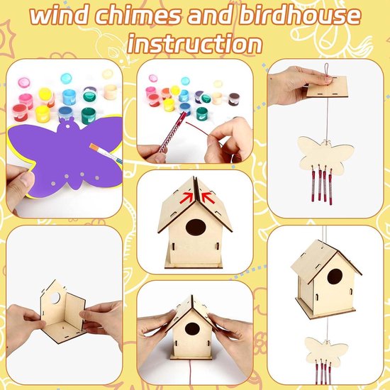Doe-het-zelf vogelhuis, bouwpakket voor kinderen, 2 stuks vogelhuis om te beschilderen voor kinderen, vogelhuis, bouwpakket voor kinderen, creatieve knutselsets, houten vogelhuis, puzzel maken