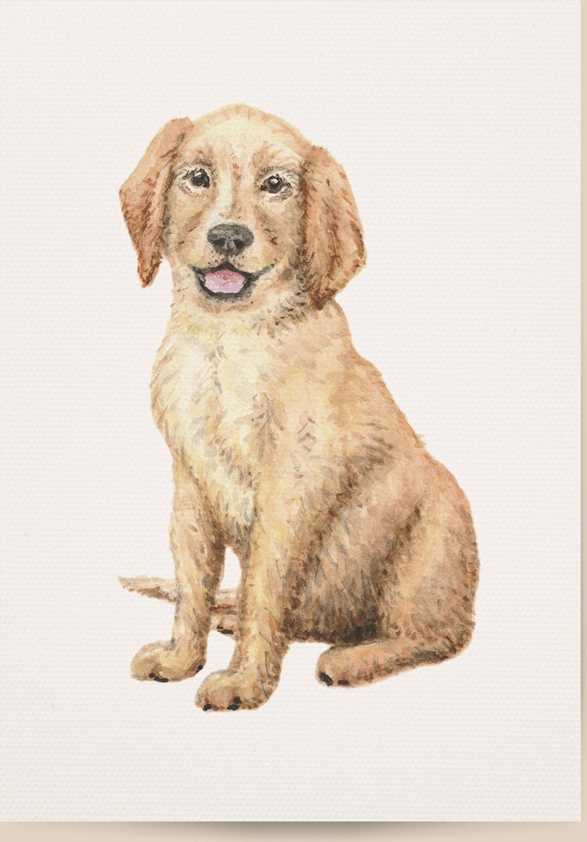 World of Mies poster hondje puppy - A4 - mooi dik papier - Snel verzonden! - huisdieren - dieren in aquarel - geschilderd door Mies