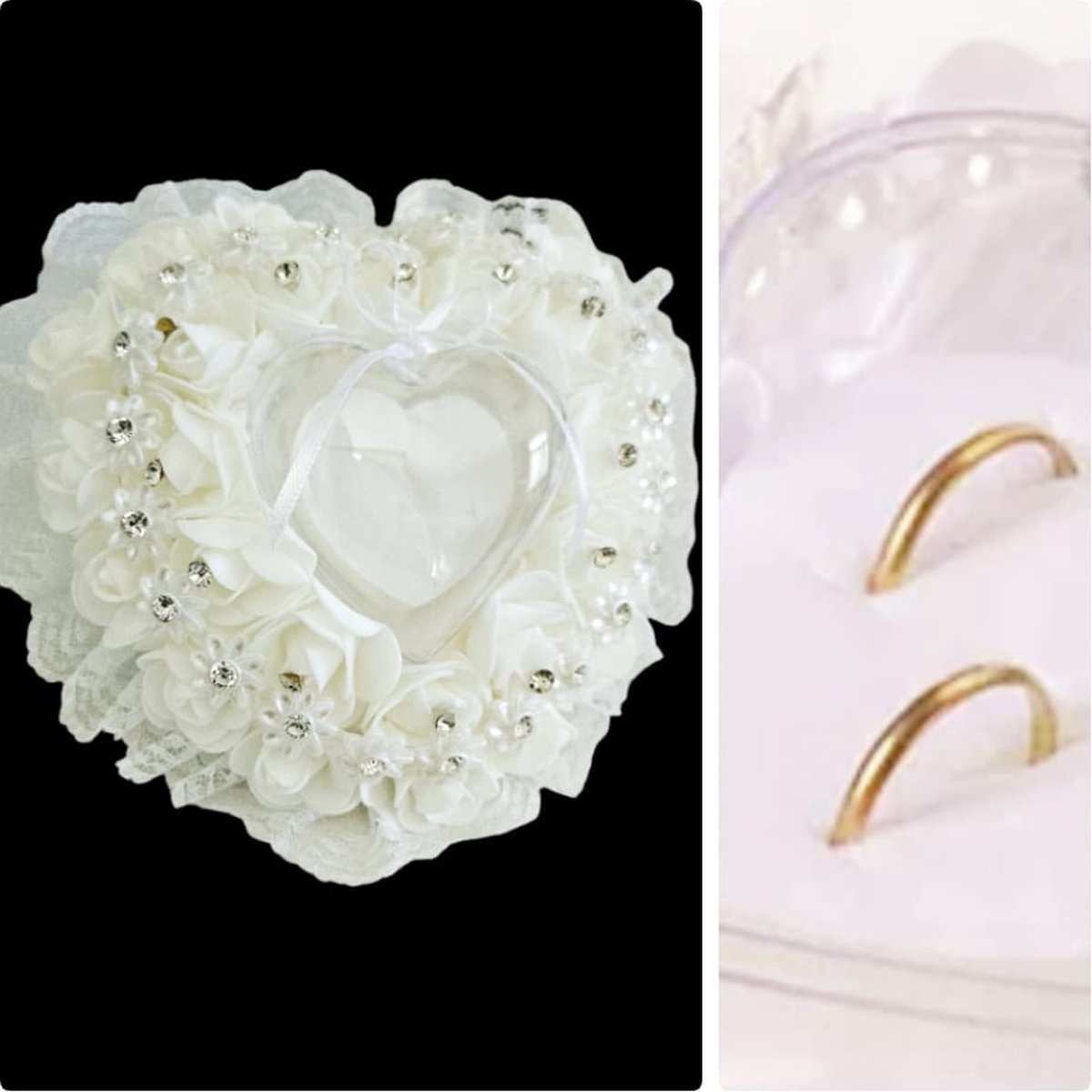 Mooie Hartje Ringkussen Wit- Kristal, bloem, strikje - Bruiloft Ringkussen - Ring Houder Ivoor Wit- SATIJN, POLYESTER- YOUHOMY Huwelijk| Bruiloft| Wedding DECOR| Ringkussen huwelijk
