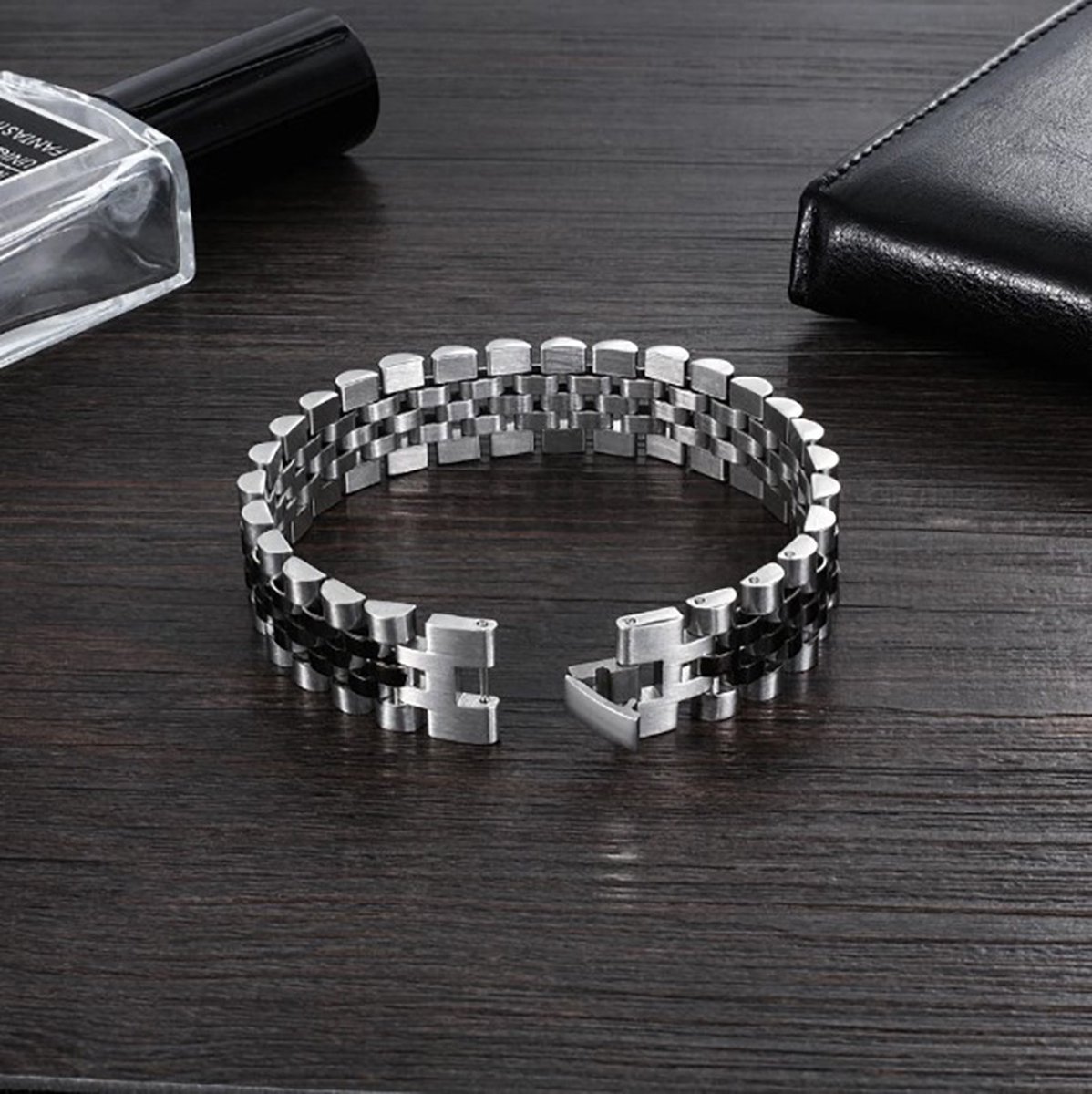 Actie4you® - Heren Armband - Horlogeband Stijl - Zilver kleurig - Staal - 15mm - Schakelarmband - Armbanden - Jubilee Bracelet - President Bracelet - Zilver Zwart
