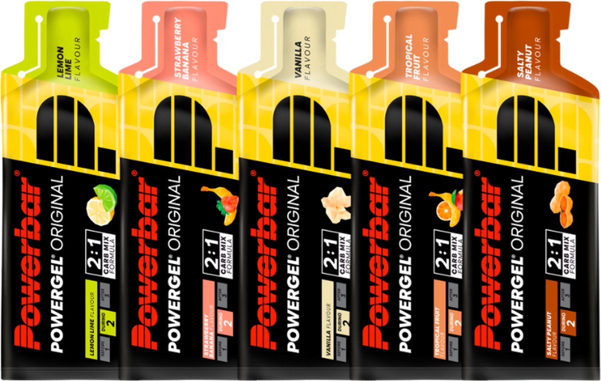 Goedkoopste Powerbar Energiegels | Powergel Original | Mixpakket 3x Lemon Lime 3 Strawberry Banana 3x Vanilla 3x Tropical Fruit 3x Salty Peanut