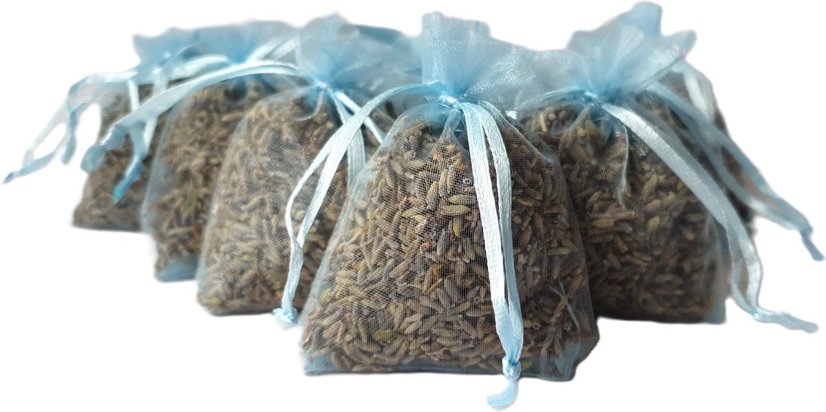 Bonheur de Provence® - Lavendel geurzakjes - Biologische lavendel uit de Provence - 10 zakjes à 6 gram lichtblauw - aqua - geurzakjes kledingkast