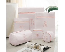Waszakken - 6-pack waszakken met rits - Mesh waszakken voor wasmachines - Fijne mesh en grote mesh herbruikbare waszakken - voor delicate shirts, sokken, ondergoed, bh's, lingerie, babykleding - 160g kledinglabel roze