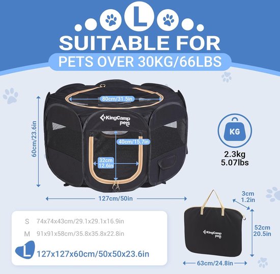 Opvouwbare huisdier box, kat puppy box, draagbare hondenkooi zachte draagbare oefening kennel tent, puppy kitten pen binnen/buiten huisdier tent hek (L (110 x 110 x 55 cm), grijs