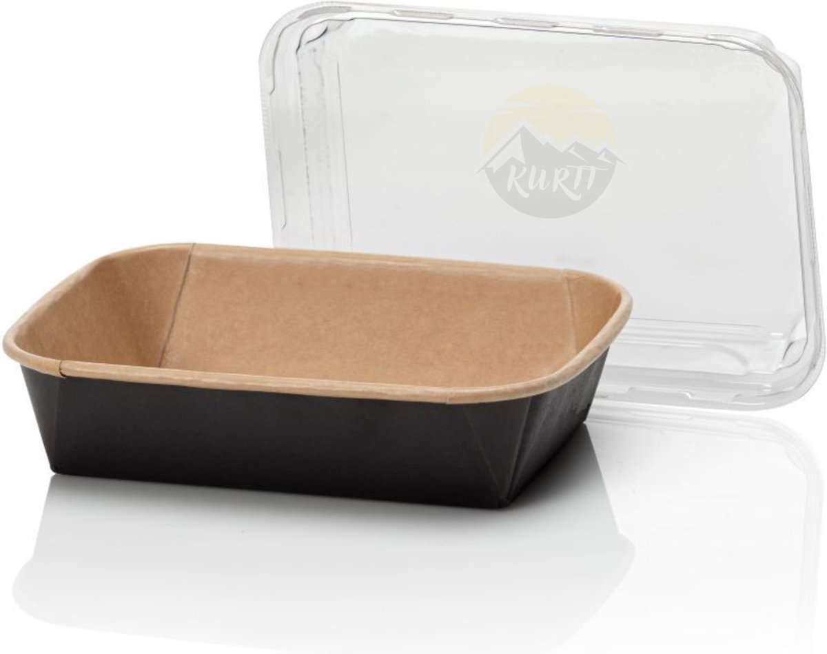 KURTT Primeline 650ml vershoudbakjes karton, magnetronbakjes met deksel, meal prep bakje, snackdoosje, diepvriesbakjes, pokebowl, kartonnen saladebakjes multifunctioneel gebruik, 50 stuks