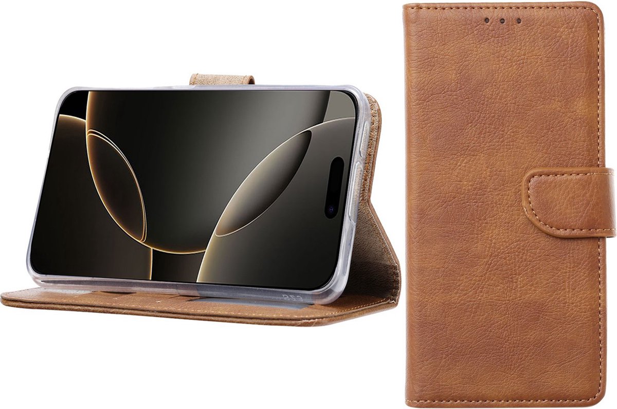 BixB Hoesje Geschikt voor iPhone 16 Pro Max – portemonnee bookcase met pasjeshouder - Bruin