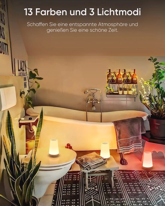 Dimbare Nachtlampjes set van 2 - LED Tafellamp met USB Oplaadbare Batterij en Afstandsbediening - 13 Kleuren en 3 Lichtmodi voor Kinderen — afbeelding 5