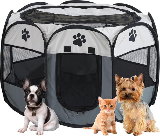 Puppyren Dierenren opvouwbaar voor honden, puppyuitloop, Oxford-weefsel, hondenhok, puppyuitloop, rechthoekige tent voor honden, konijnen, cavia's, katten, voor binnen of buiten, 70 x 55 x 40 cm